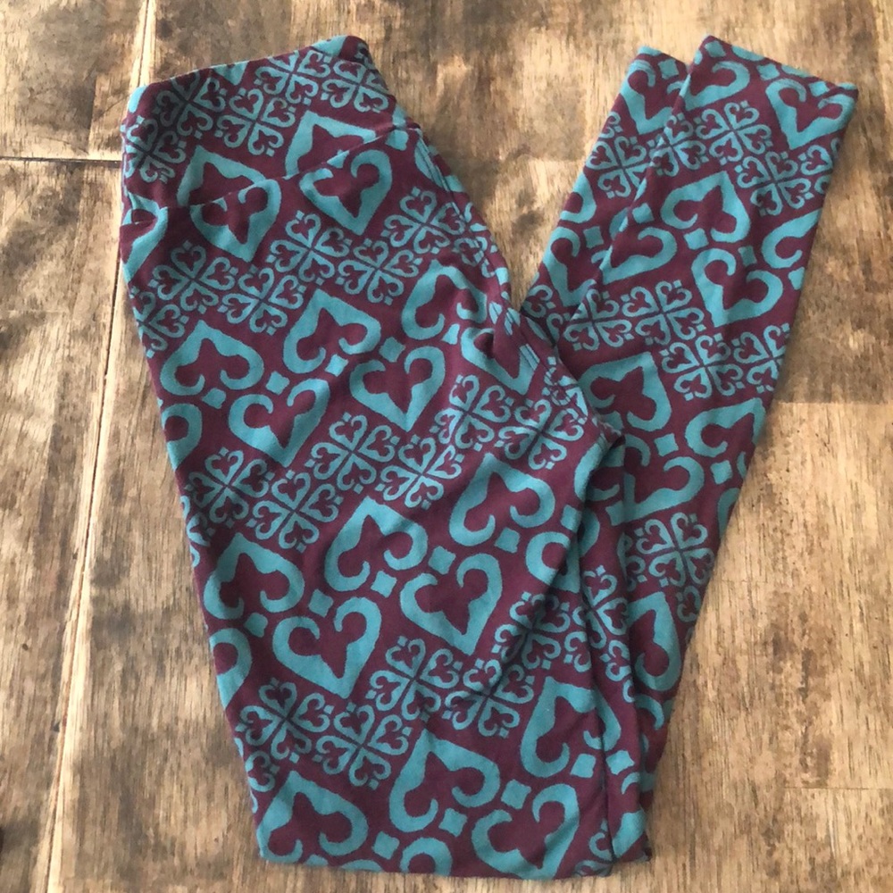 LulaRoe leggings ONe Size vguc turquoise/plum